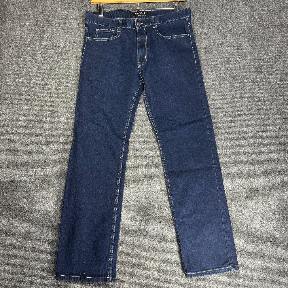 Refuse Jeans Mens 36 Cotton Medium Wash Embroidered Pockets Straight Leg Y2K